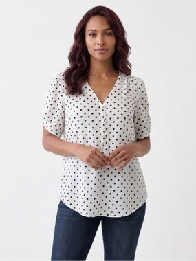 torrid White V-Neck Blouse with Black Polka Dots